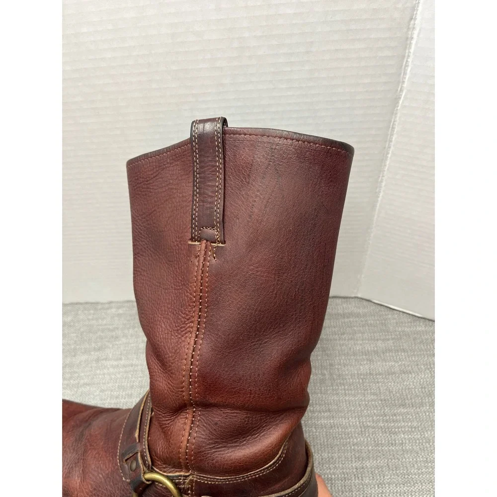 Frye Harness 12R Boots Mens 11 Brown Leather Biker Western Square Toe Distressed
